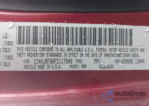 2015 Jeep Patriot High Altitude Edition из США, поврежденный, VIN 1C4NJRFB0FD117949